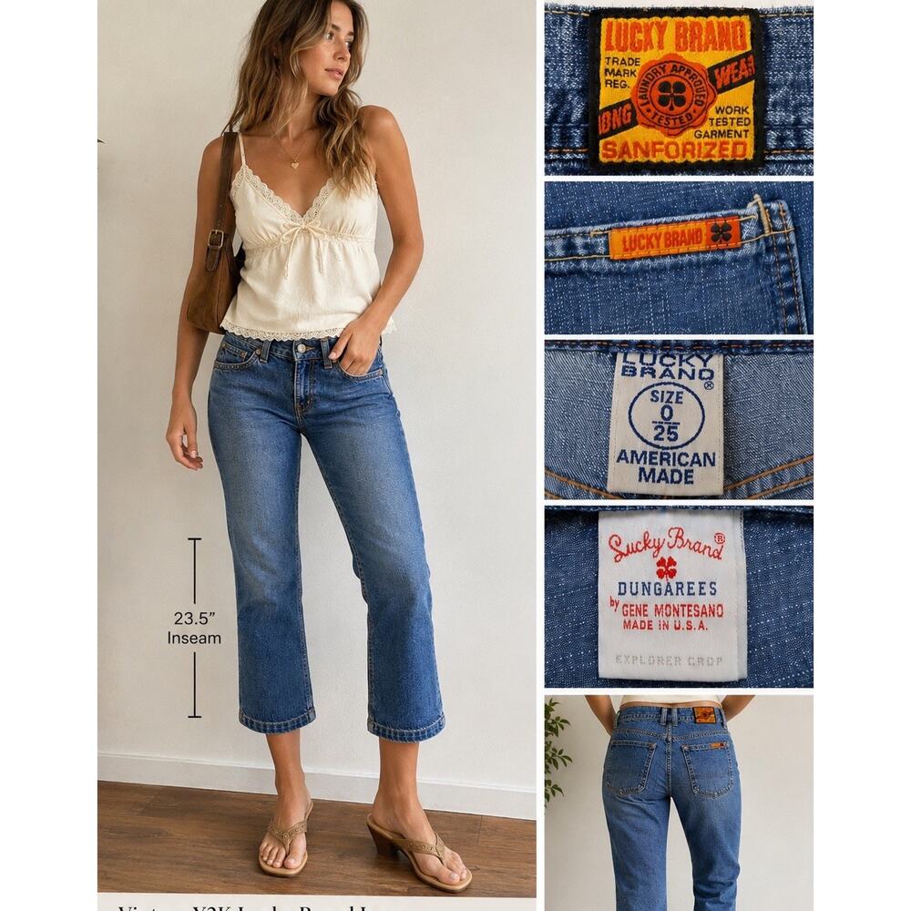 Vintage 90s LUCKY BRAND Dungarees by GENE‎ MONTESANO 27”x 23.5” Sz 0 Y2K